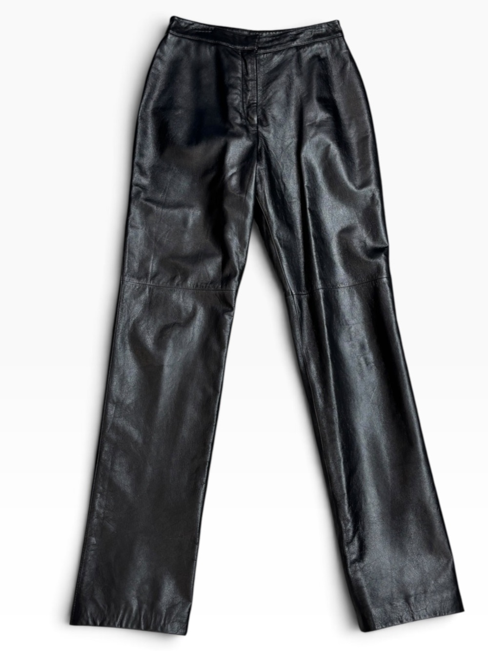 Danier Y2K High Rise Lined Black Leather Straight Leg Clasp Zip Close Pants 6